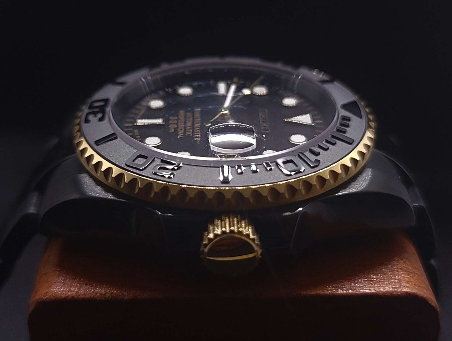 Modded Seiko Submariner Black Gold Stainless Steel