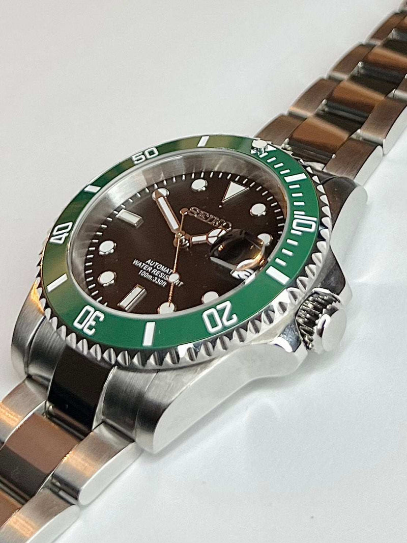 Modtime Green Black Seiko mod submariner " Starbucks " Series