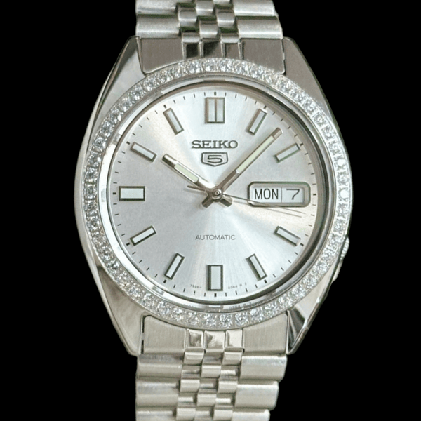 Seiko Mod DateJust Homage White Silver S5 Dial - Chrono Custom