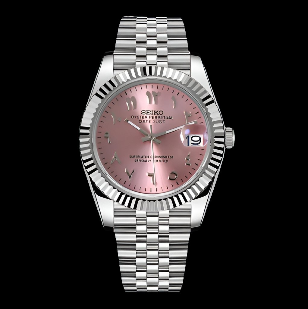 Custom made Seiko Datejust pink Arabic dial jubilee bracelet