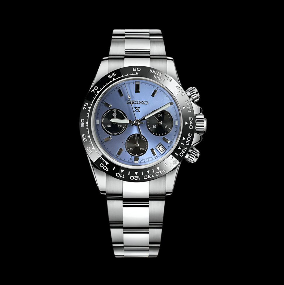 Modtime Seiko Mod Daytona Seitona Series Light Blue Dial Stainless Steel Bracelet - MODTIME