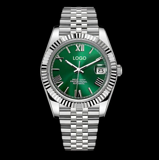 Custom made Seiko Datejust Green Roman Numeral dial jubilee bracelet