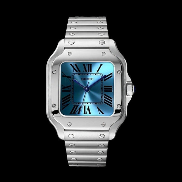 Seiko Mod Santos Custom Stainless Steel Tiffany Blue Dial - Modtime