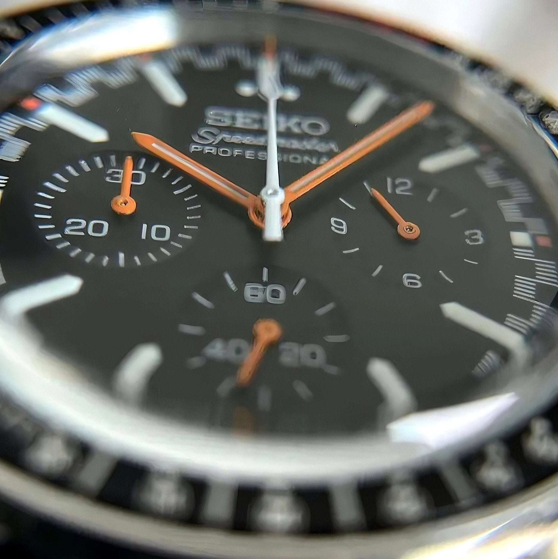 Custom Seiko Mod speedmaster black dials orange minute hand